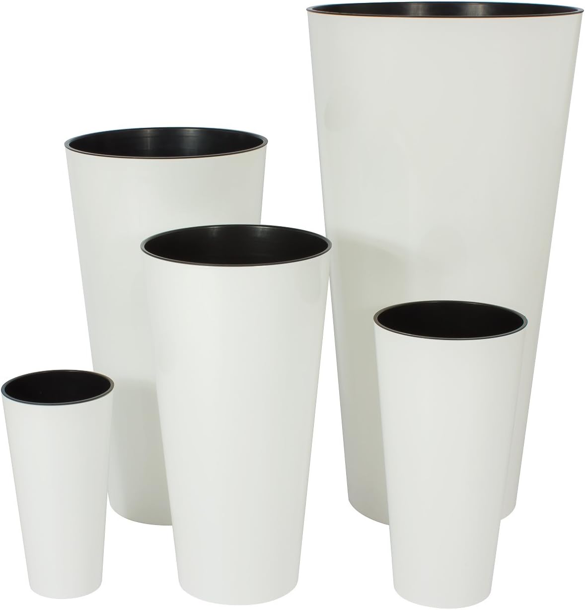 Prosperplast DTUS250S-S449 25 x 47.6 cm Tubus Slim Shine Flowerpot - White - 2 Part Set (with Insert) 10X