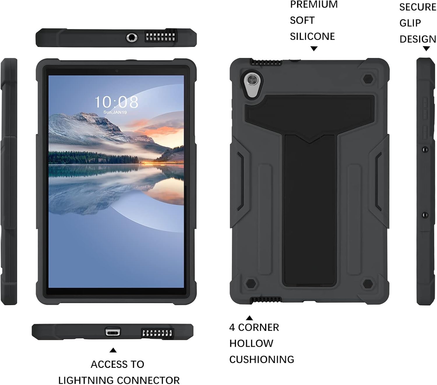 DUEDUE Lenovo Tab M10 HD Case-Kickstand Heavy Duty Cover Shockproof Full Body Protective Tablet Case for Lenovo Tab M10 HD 2nd Gen 10.1 Inch 2020(TB-X306X/TB-X306F), Black - Image 7