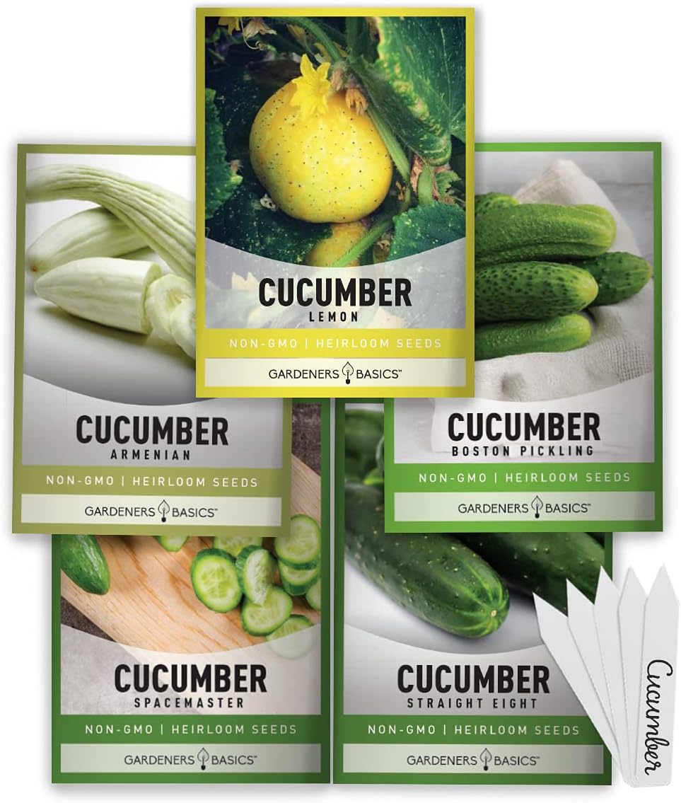 - Gardeners Basics, Cucumber Seeds for Planting Outdoors 5 Variety Pack Armenian, Boston Pickling, Lemon, Spacemaster, Straight Eight Veggie Seeds