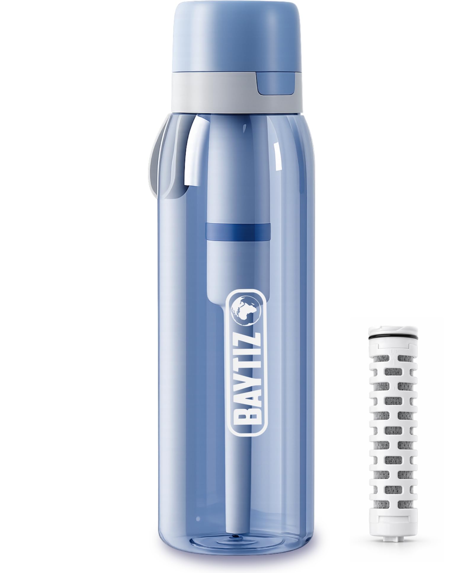 BAYTIZ ® Gourde Filtrante Pour l'eau du Robinet - Bouteille avec Filtre Purificateur d'eau au Charbon Actif - Améliore Gout & Odeur de votre Eau Potable Maison Paille Water Cuisine Filter Filtration