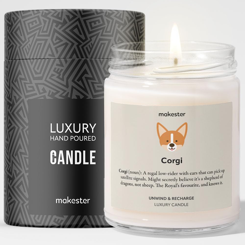 Corgi Gifts - Luxury Soy Wax Candle - Vanilla, Jasmine, Sugared Almond - Makester