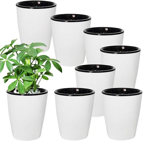 OJYUDD Paquete de 8 macetas de plástico de riego automático de 4 pulgadas con maceta interior, maceta decorativa moderna para todas las plantas de