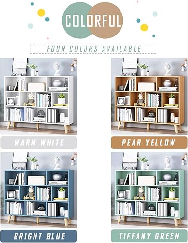 Miniatura 3 de IOTXY - Estantería de madera con espacios abiertos, 3 niveles, con patas, 10 cubos, color amarillo pera