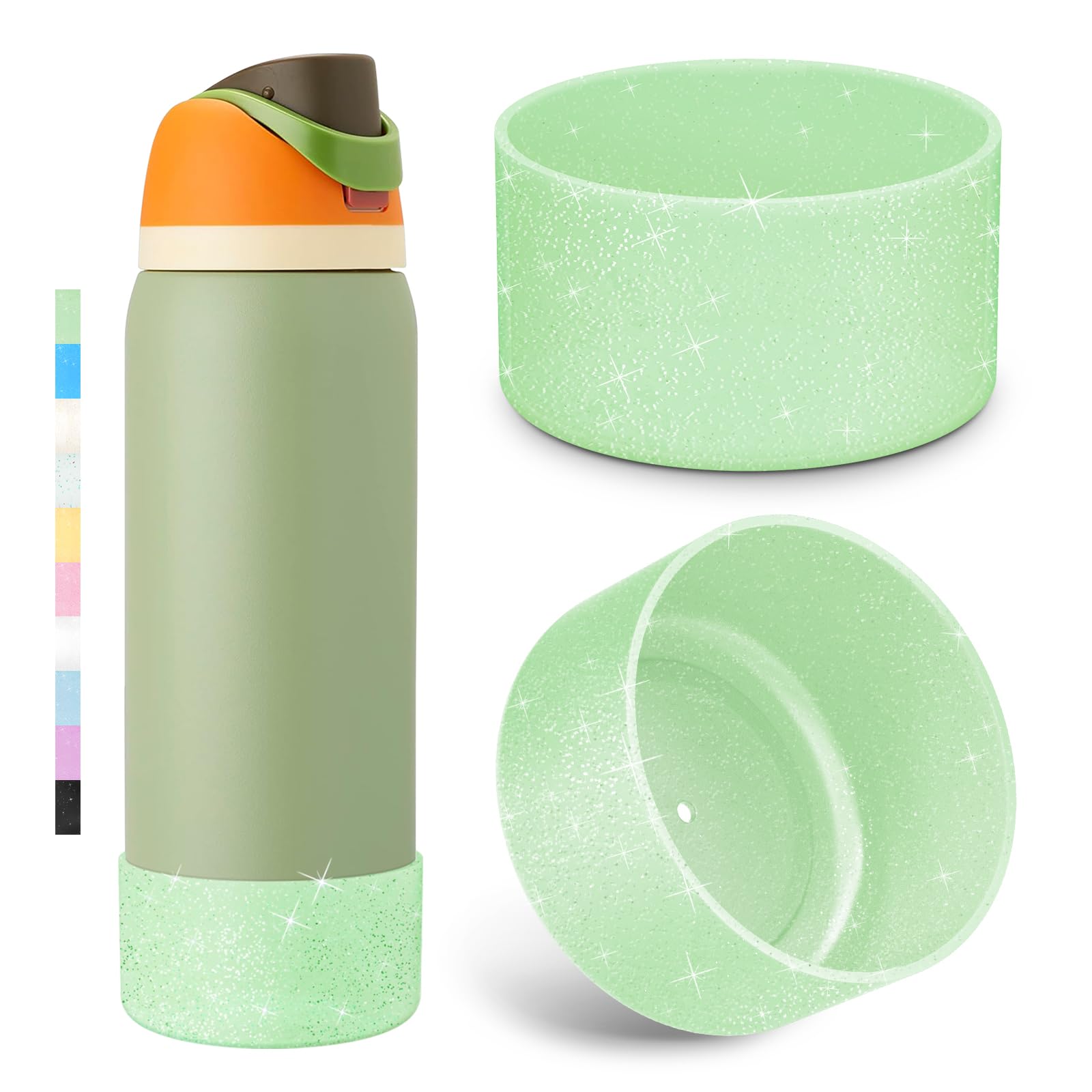 Allwith 2PCS Glitter Silicone Boot for Owala Water Bottle, Anti-Slip Protective Sleeve for Owala Twist,FreeSip and Flip Stainless Steel Water Bottle,