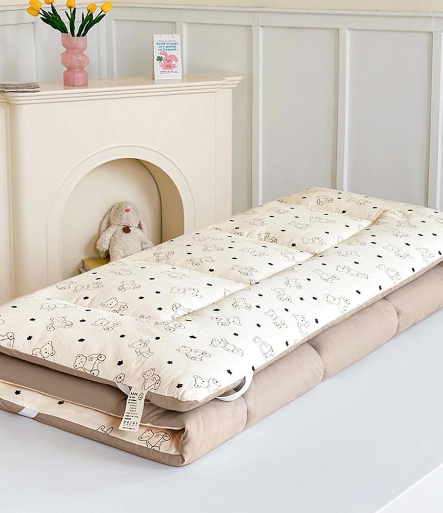 Colchón de futón japonés para dormir, acolchado, plegable, portátil, enrollable, para camping, cama de invitados para camping, viajes (beige, 120 x 200 cm)