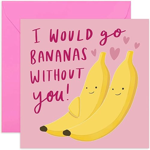 Old English Co. - Tarjeta de felicitación con texto en inglés «Go Bananas Without You», divertida tarjeta de aniversario para novio, novia, marido,