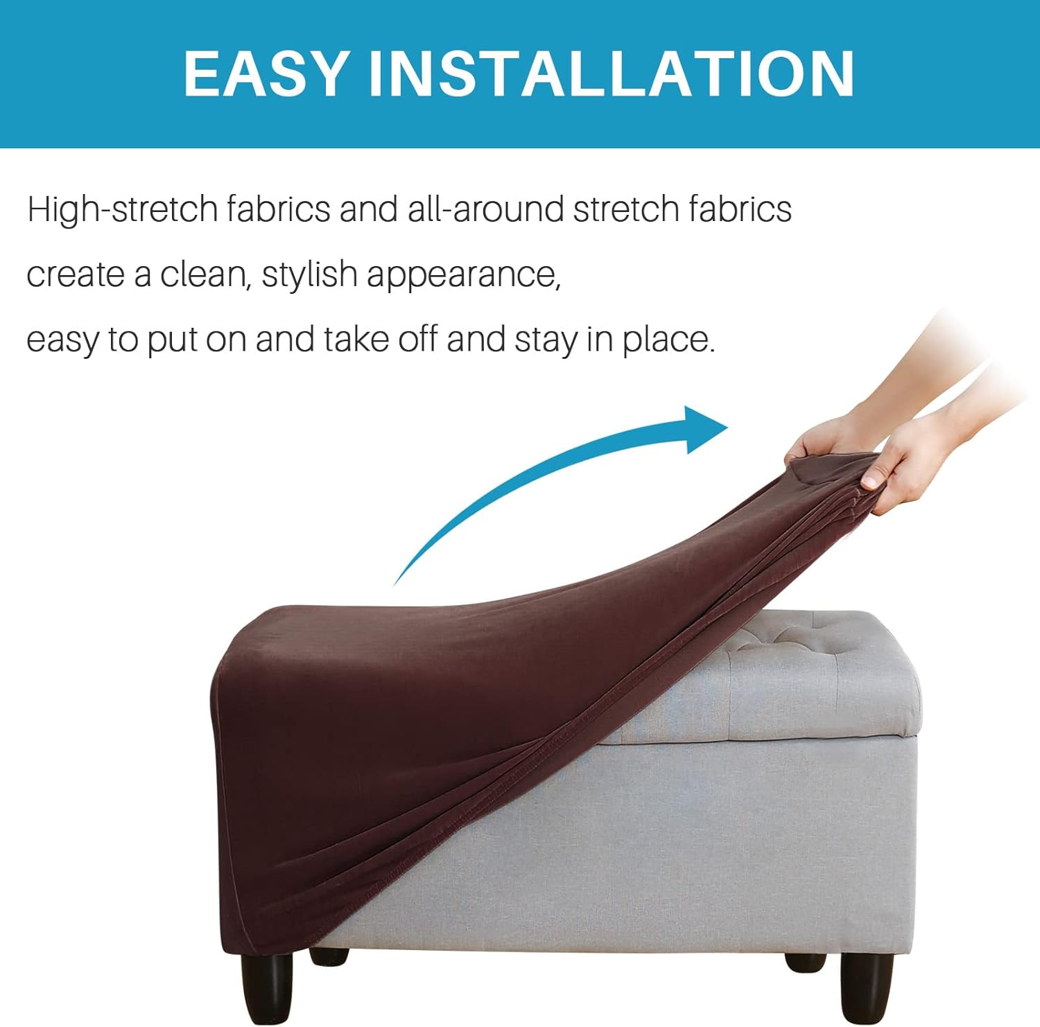 Ottoman Cover, Stretch Rectangle Velvet Ottoman Slipcovers of Foot Stool for Living Room, Folding Storage Furniture Protector with Elastic Bottom, Machine Washable(Dark Brown, XL)