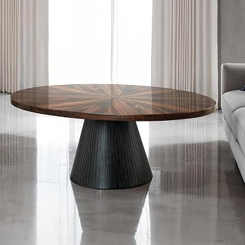 50 Oval Coffee Table for Living Room Mid Century Modern Coffee Table with Fluted Pedestal, Funky Tea Tables with Wood Grain Center Tables for Living Room Apartment, Walnut & Black