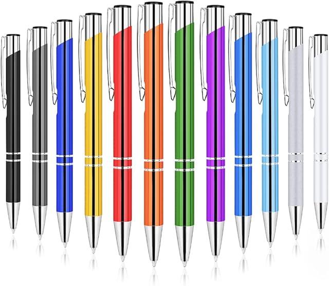 AUAUY Ballpoint Pens, 12 Pcs Ballpoint Pens Funny Pen, Retractable Ballpoint Pens, Metal Comfortable Writing Pens 1 mm Black Ink Ballpoint Pens for Colleagues Teachers Adults Students(Mixed Color)