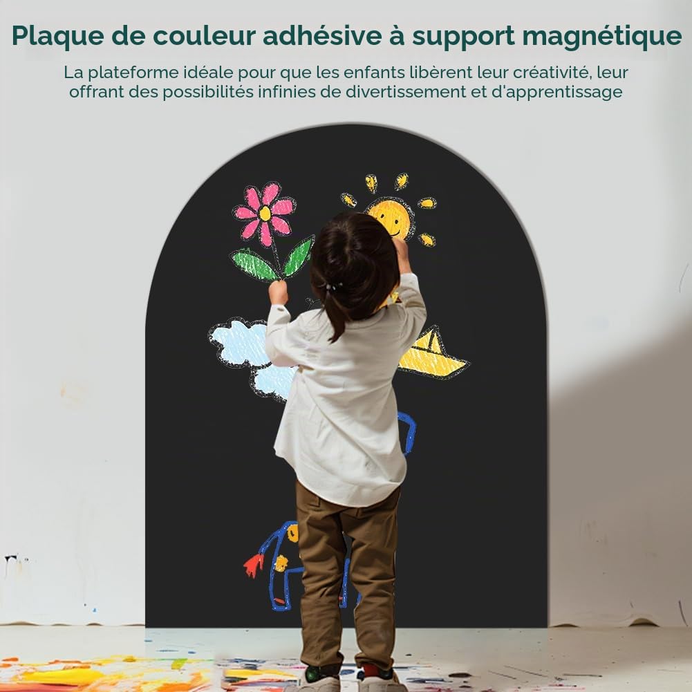 Tableau magnétique pour enfants, 80 x 100 cm, tableau à dessin magnétique avec boîte de rangement et chiffon de nettoyage, panneau magnétique incurvé pour garçons et filles (noir)