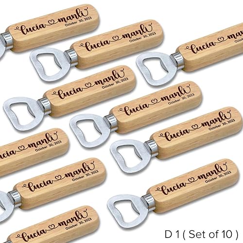 Miniatura 8 de Personalized Bottle Openers, Wooden Custom Couple's Names & Date Openers for Wedding Gift, Idea Gifts for Wedding (Set of 6)
