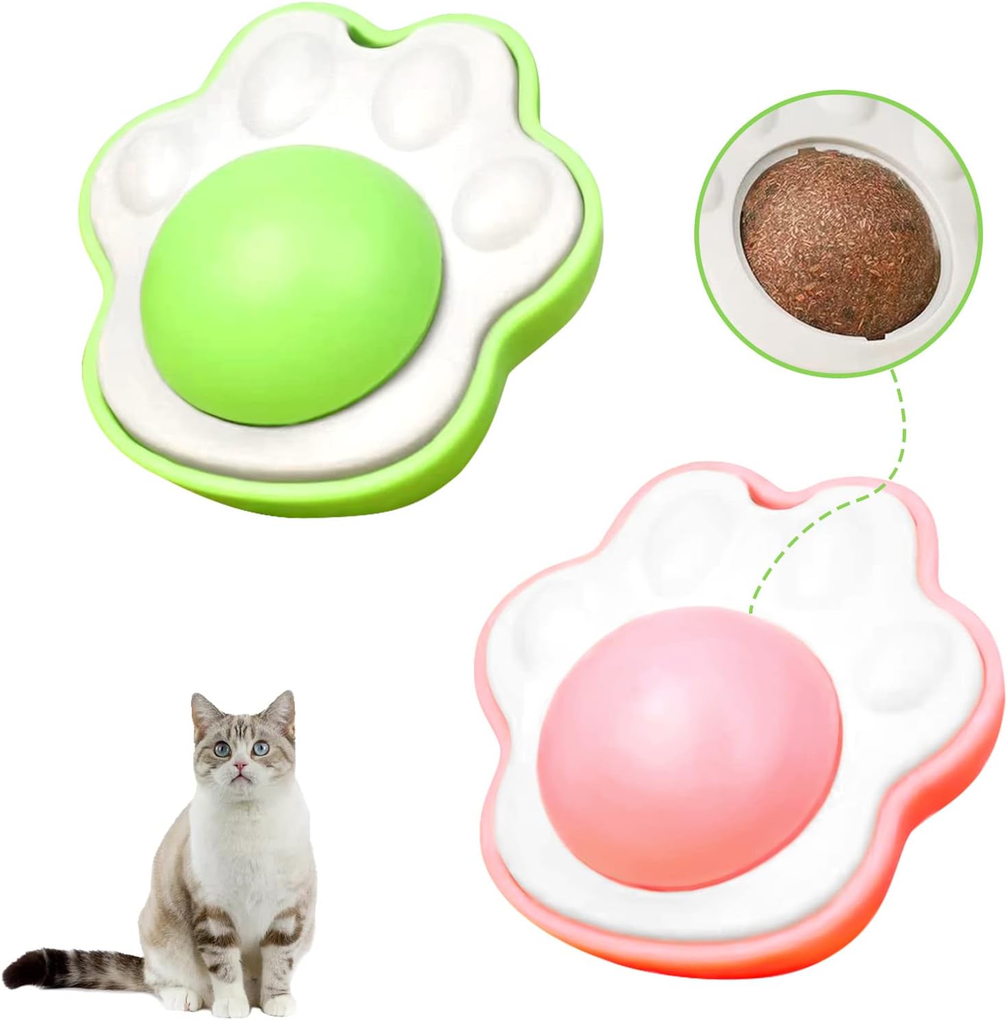 2 Pcs Catnip Balls Toys,Rotatable Edible Wall Ball Cat Mint Catnip