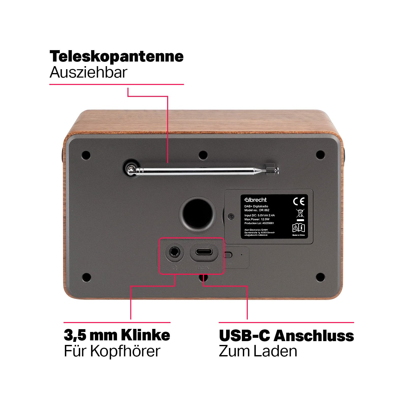 Albrecht DR 862 tragbares DAB+ & UKW Radio, Komfortmodus, Musik-Streaming | Seniorenfreundliches Digitalradio mit einfacher Bedienung, 4,3 Zoll großes Farbdisplay, Akku- oder Netzbetrieb, 15h Akku