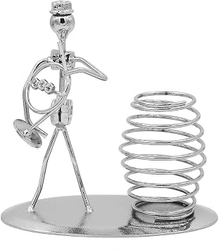 Music Musician Theme Iron Hat Man Art Steel Metal Creative Personality Pen Holder Pencil Holder Cup Pot Office Students Desktop Music Decoration Decor Toy Gift Ornaments A0719 French Horn