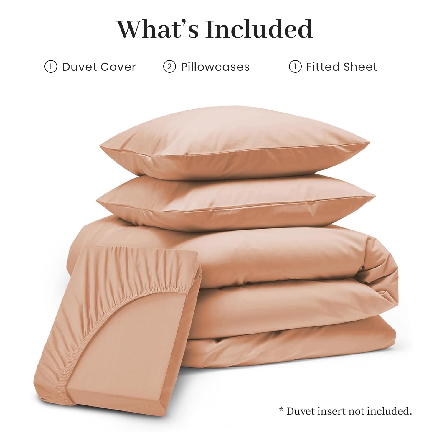 Oxford Homeware Double Duvet Set Peach Brushed Microfiber 4 Piece Double Bedding Set including Fitted Sheet and Pillowcases Soft Breathable Duvet Cover Sets - Image 3