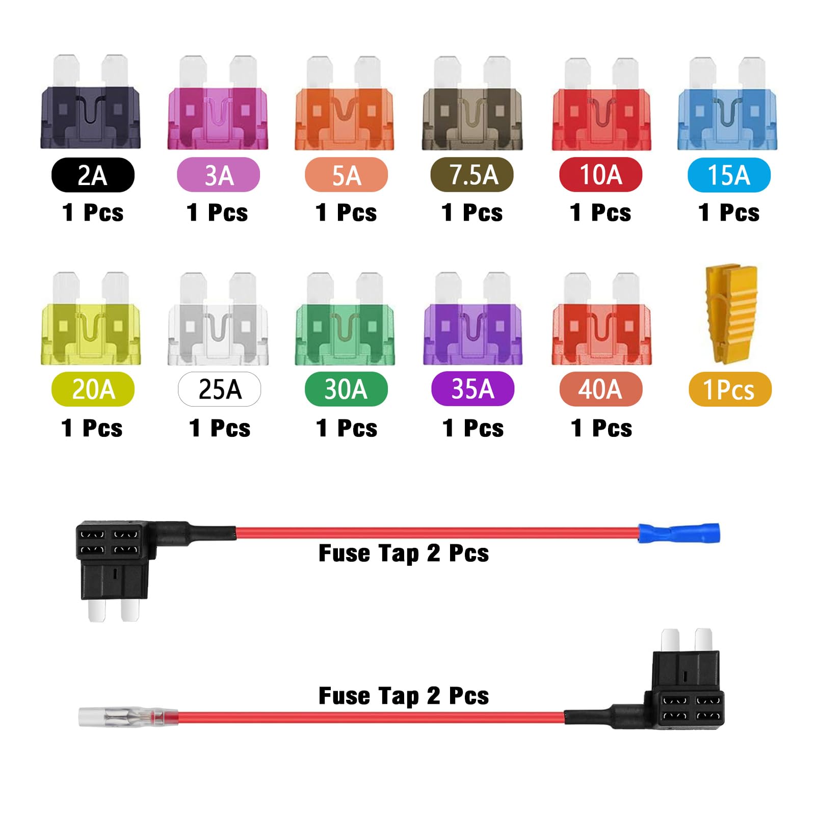 AUKENIEN Standard Add-A-Circuit Car Fuse Tap Adapter Piggy Back Fuses Holder with ATO ATC 2A 3A 5A 7.5A 10A 15A 20A 25A 30A 35A 40A Automotive Blade Fuses for Cars Trucks Boats - Image 2