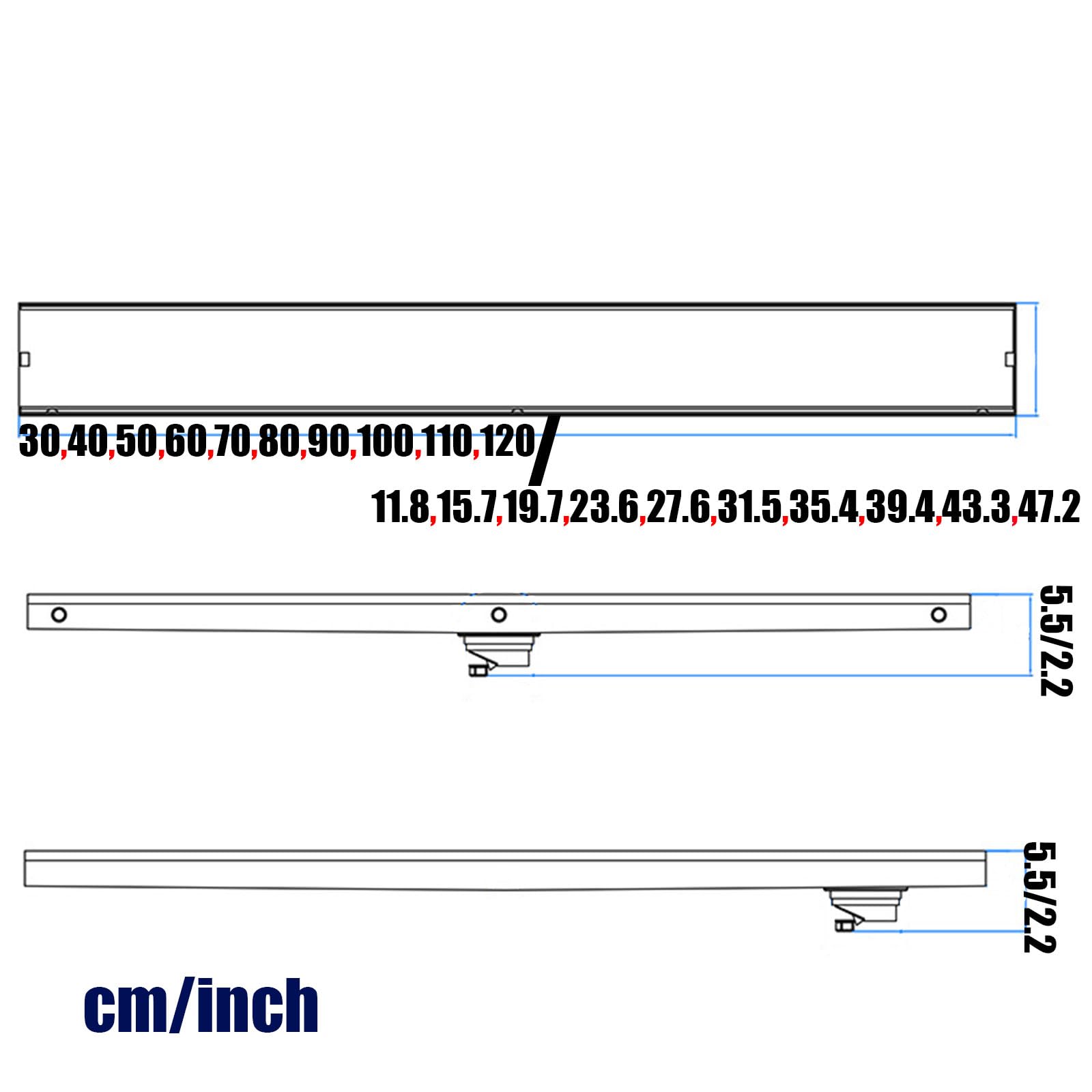 Caniveau De Douche en Carrelé Encastré 2 en 1,Siphon De Sol Douche en Acier Inoxydable,Salle De Bain Bonde Douche Extra Plate,Middle Drainage,6.8 * 90cm