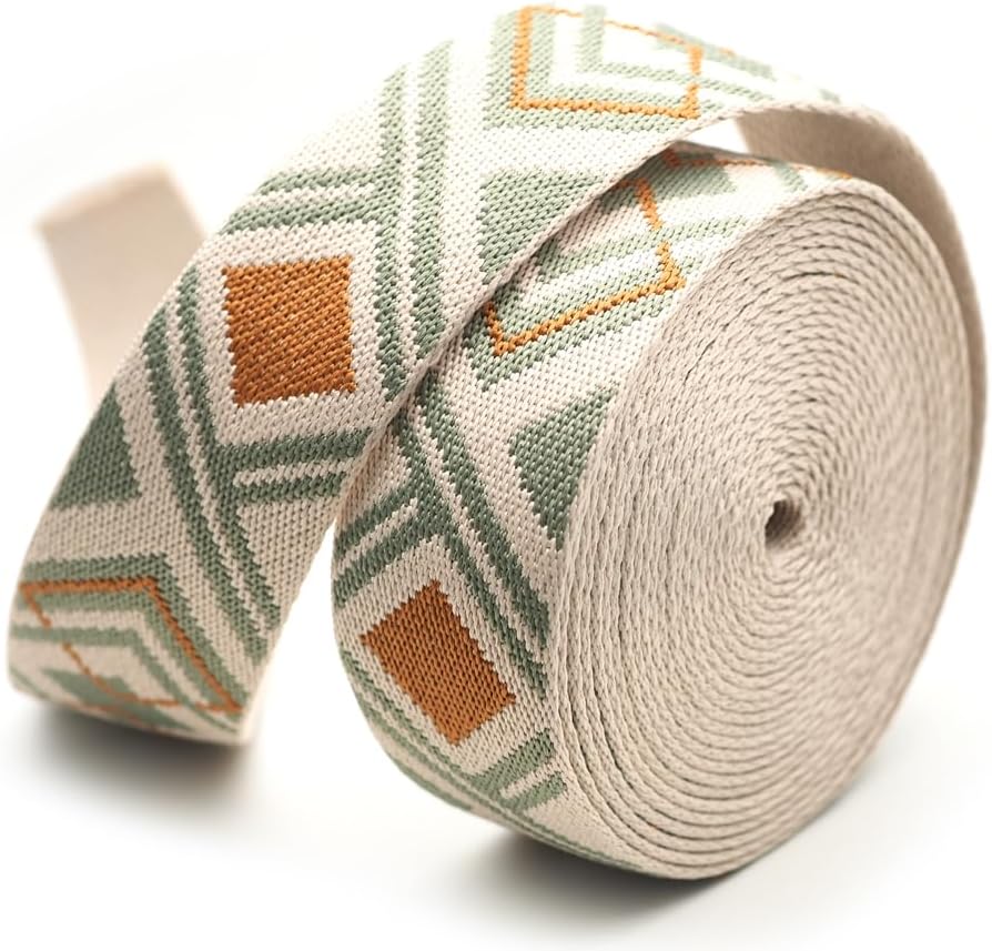 CRAFTMEMORE 1.5 Inches Bohemian Style Cotton Poly Webbing Strap, Strong Webbing for Arts, Crafts, Bag Strap (50 Yards, Style 02)
