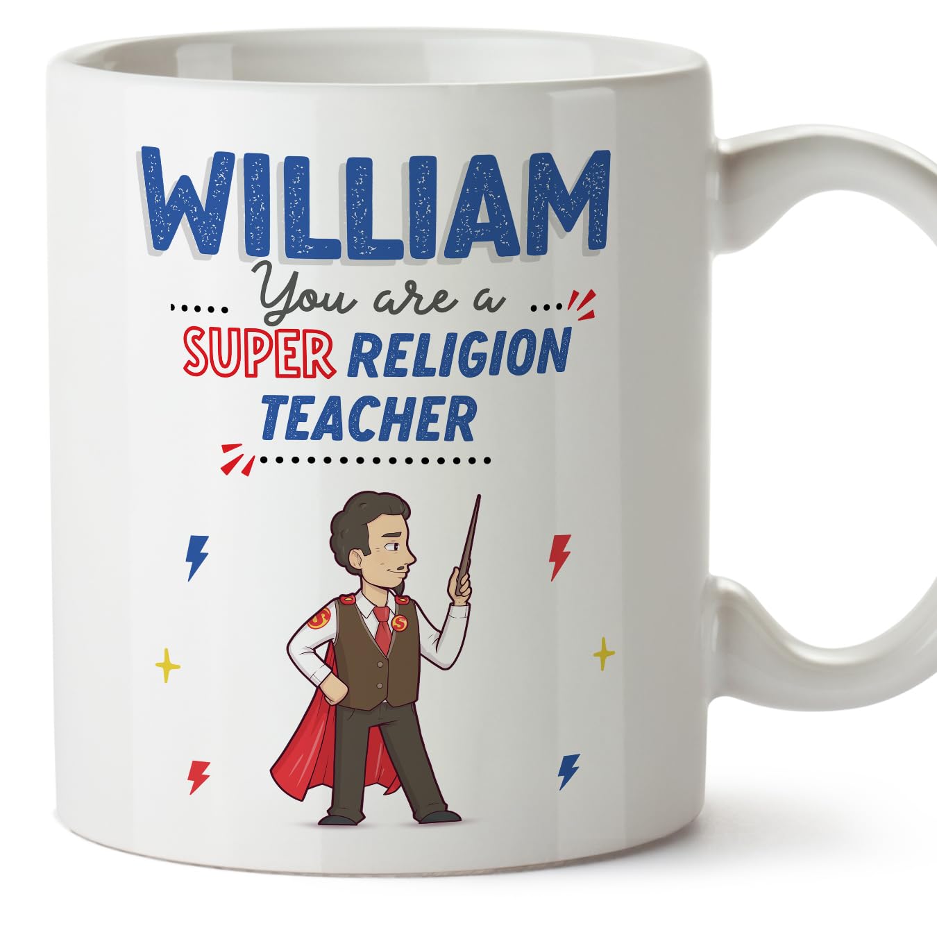 MUGFFINS Personalised Mug for Religion Teacher Man - in English - You are Super! - Funny Custom Gift for Colleagues - Ceramic 11oz Mug