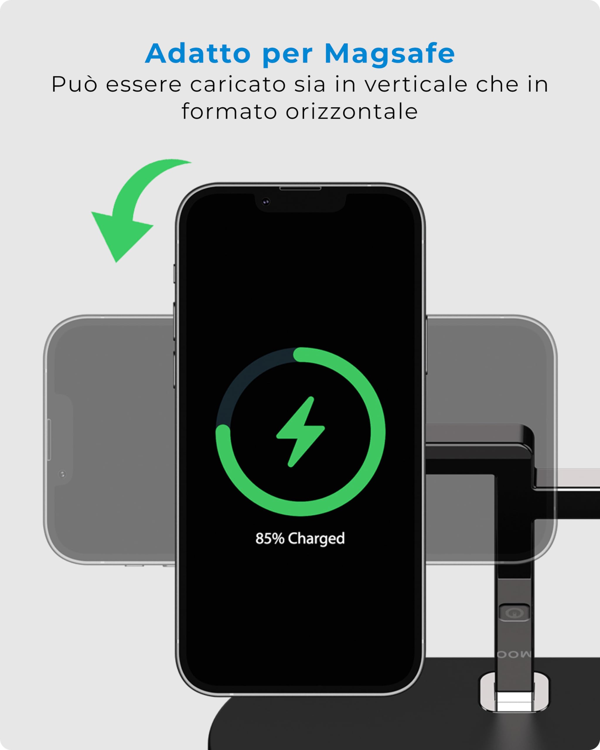 VOOMY Stazione di Ricarica Wireless 3-in-1 VOOMY Qi 15W per iPhone 13, Apple Watch 8/9/Ultra 2/SE, AirPods Pro/Max/3/2 - con Luce LED e Porta USB-A, Certificazione CE-ROHS, Schwarz