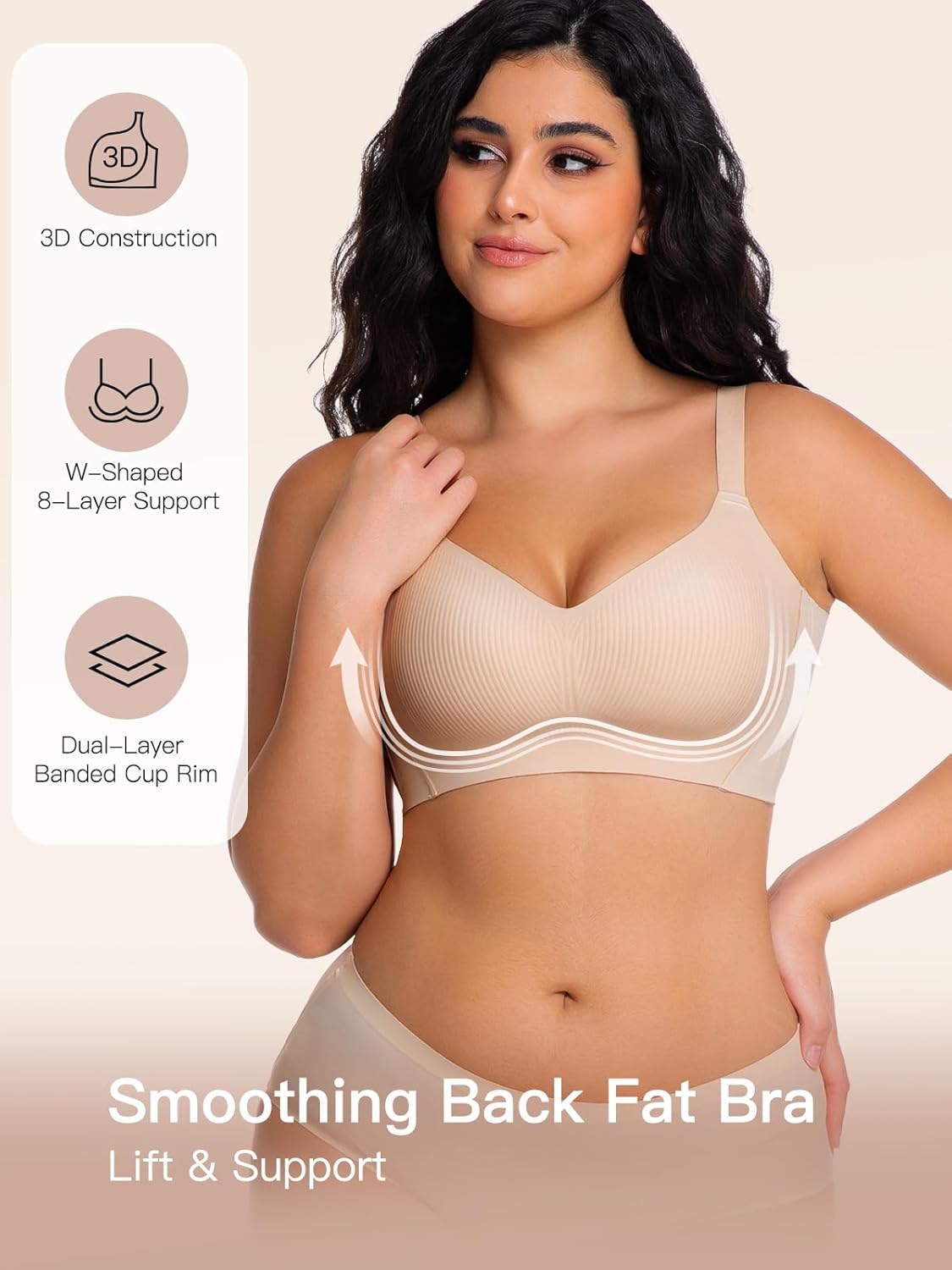 Slimers Wireless Supportive Bra for Women: Seamless Full Coverage Push Up Bras - Comfortable No Underwire T-Shirt Bras - Image 5