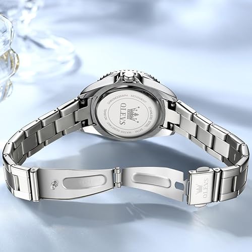 Miniatura 8 de OLEVS Relojes para mujer diamante con fecha de lujo de cuero femenino impermeable reloj de pulsera analógico de acero inoxidable reloj de mujer