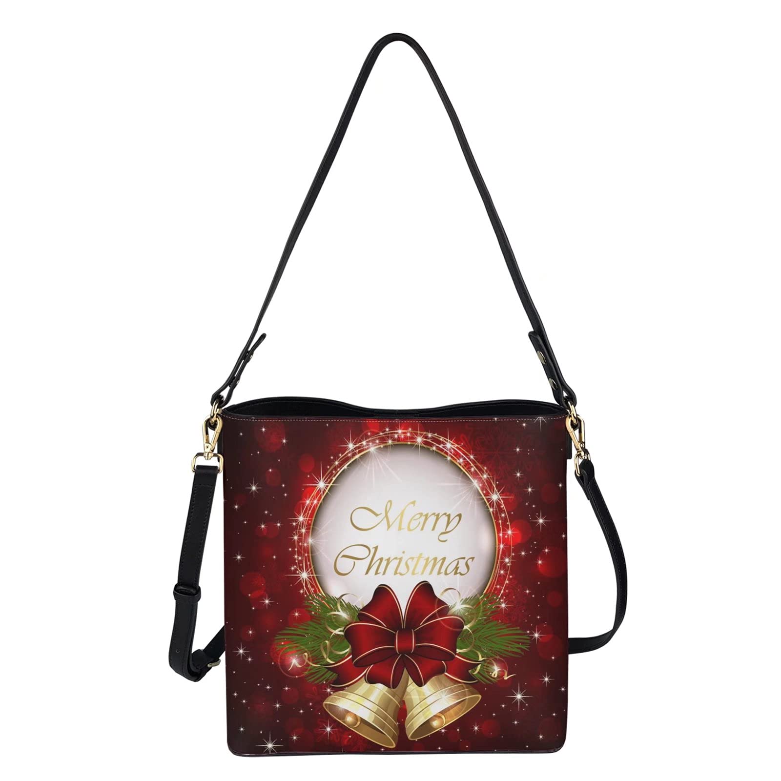 chaqlin Torby crossbody torba wiaderkowa damska damska torebka na ramię skóra PU podróżne zakupy praca torby kurierskie, Wesołych Świąt dzwonek, Rozmiar Uniwersalny