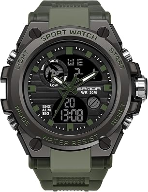 Gosasa Military Sports Watch for Men Outdoor Fashion Mens Watch Dual Display Multifunction Digital Watch Casual Wristwatch Date Waterproof