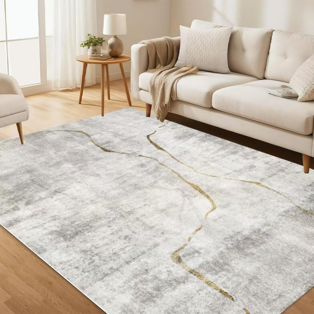 Tapis de sol salon ligne d'or élégant et confortable 160x230