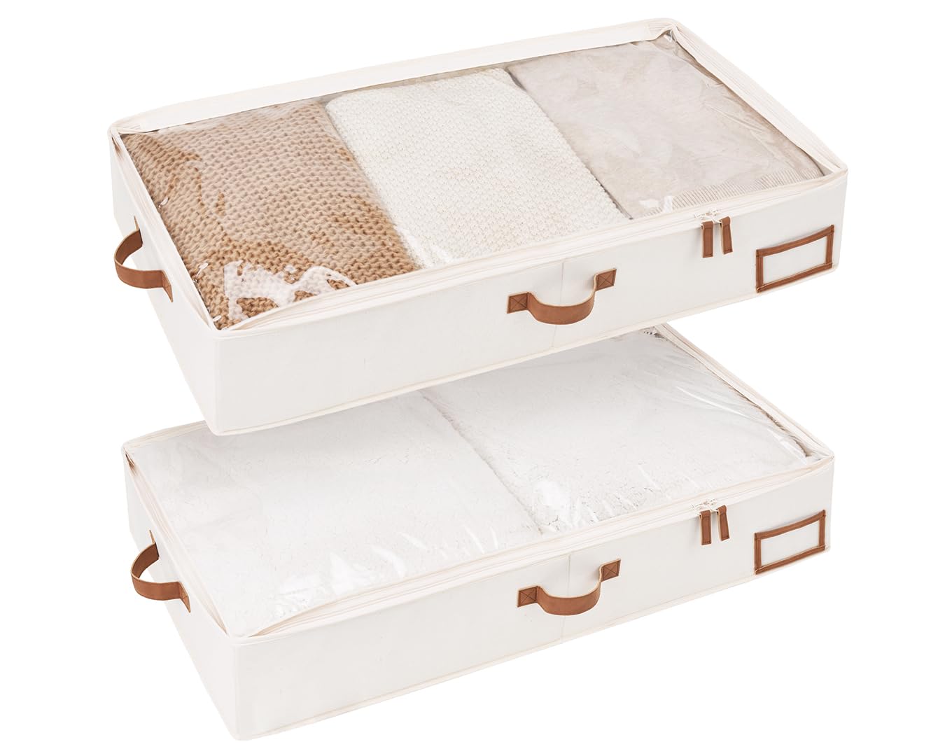 storageworks large under bed storage containers with handles and label holder, 2 pack ultra-thick fabric underbed bins, closet organizer for clothes, blankets, sweater