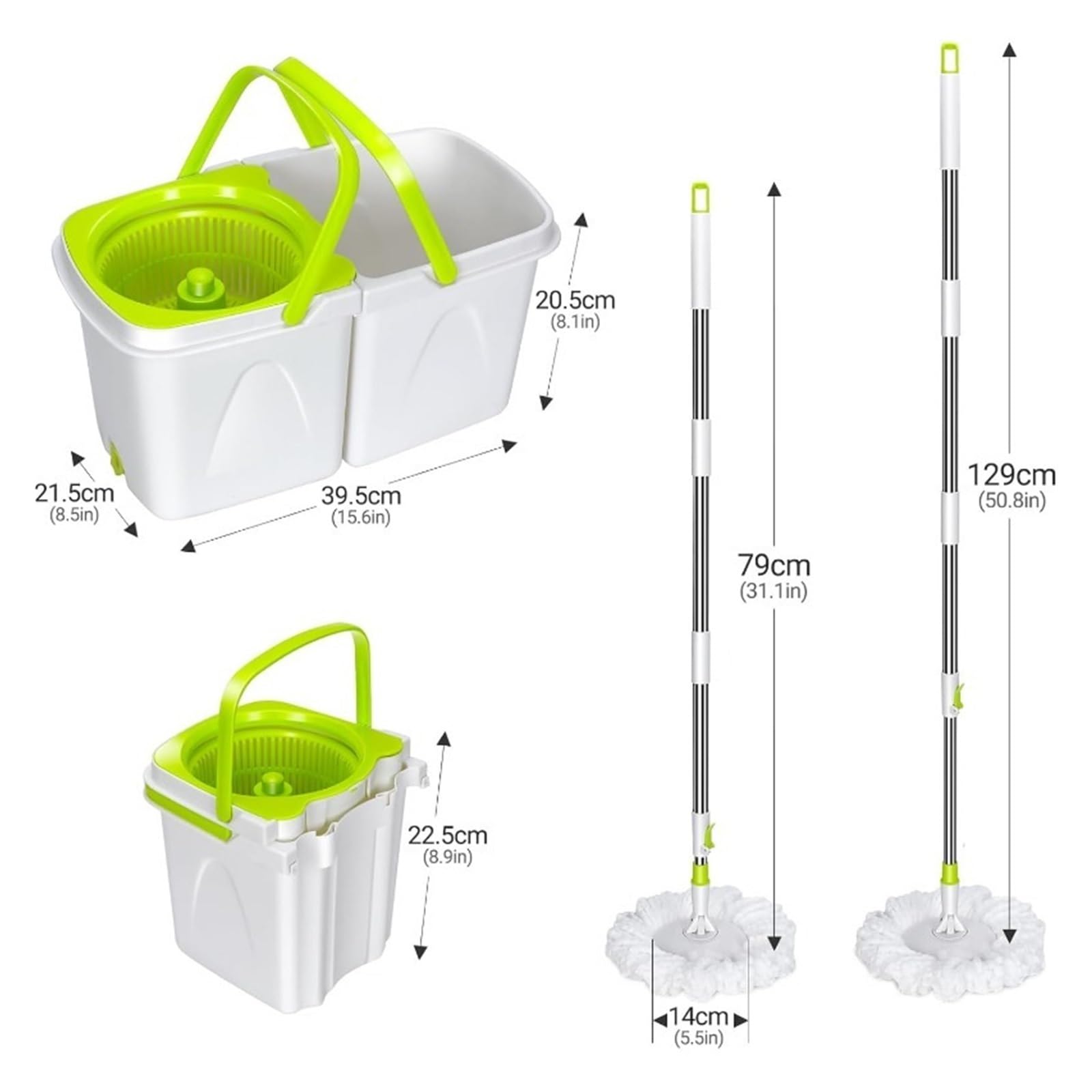 Sistema de Limpieza con trapeador Giratorio, trapeador y Cubo con escurridor for Limpieza de Pisos, Agua Limpia y Sucia separadas