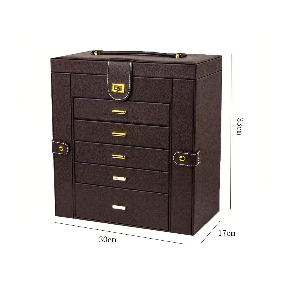 Joyero de Piel sintética con Seis Pisos, Estilo Princesa de Gran Capacidad con Espejo, Caja de Almacenamiento versátil para Joyas, joyero para Mujer (Color: Negro)