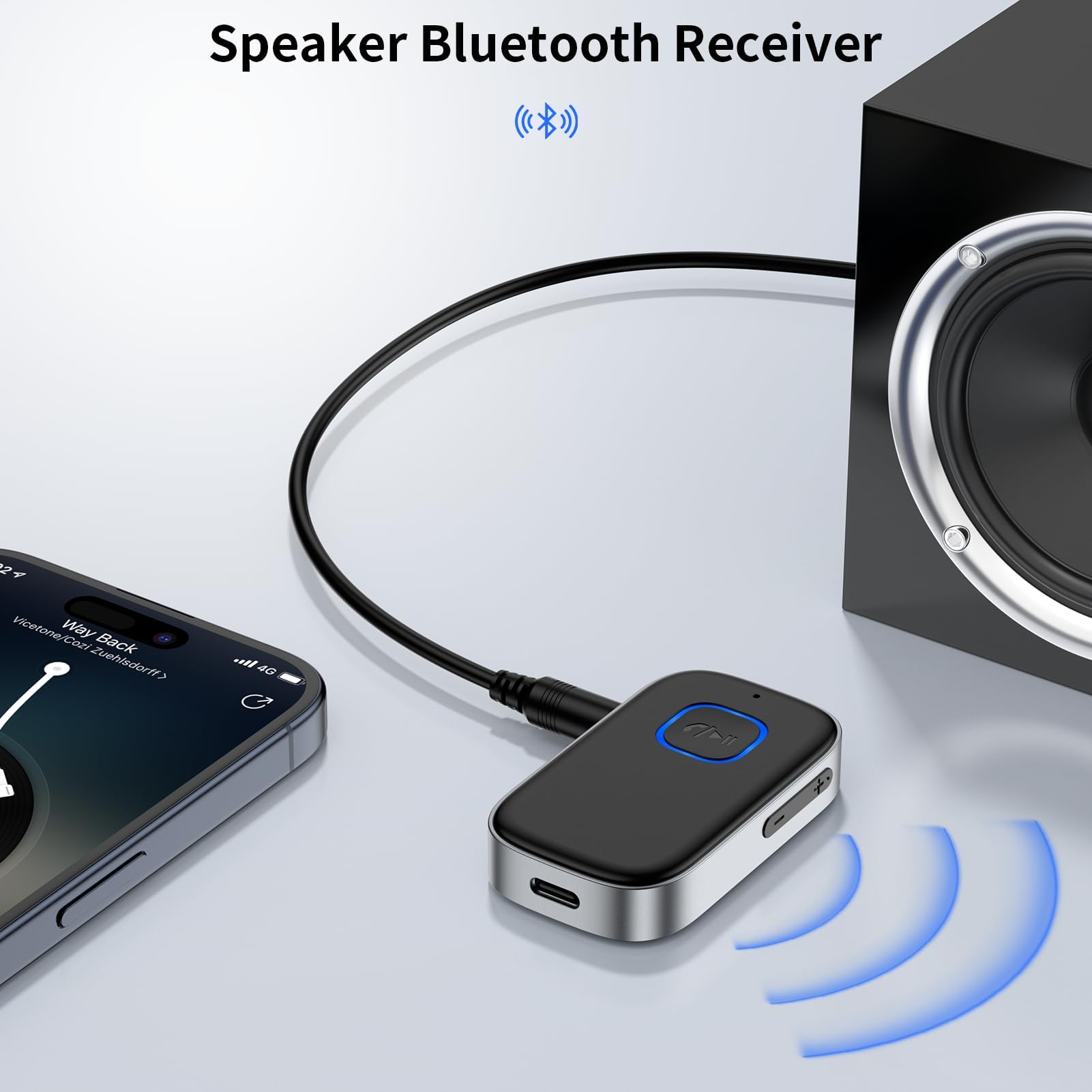 GlasFlength Aux Auto, Ricevitore Bluetooth 5.0 per vivavoce, Stereo Musica Adattatore Aux 3,5 mm 16 ore di tempo di riproduzione adattatore per autoradio cuffie stereo