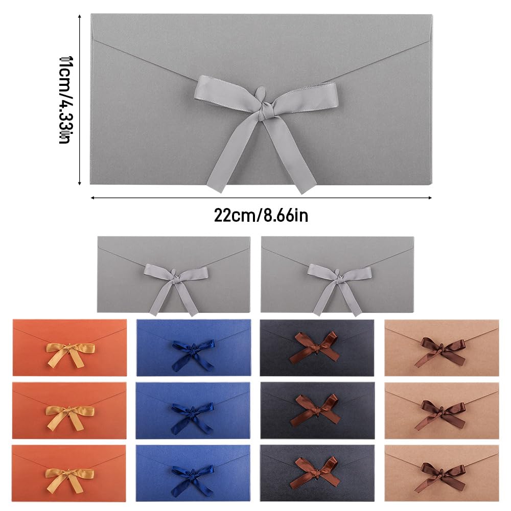 inodiref 15 Pcs Gift Card Envelopes Coloured Envelopes with Ribbons Vintage Kraft Envelopes 22×11cm for Gift Cards Wedding Party Invitation Christmas Cards(5 Colour) - Image 2