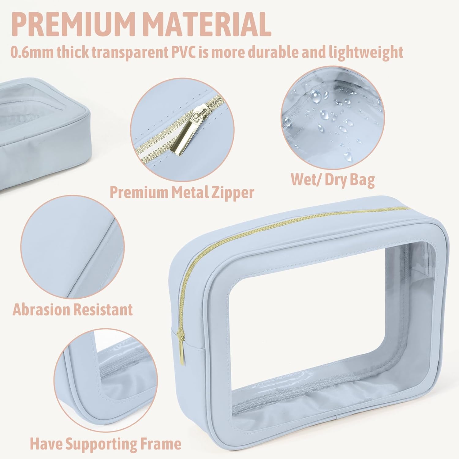 6PCS Clear Toiletry Bag,TSA Approved Travel Pouch with Zipper for Cosmetics and Toiletries，Diaper Bag Organizer Pouch Set, Purse Organizer and Clear Car Bag for Women and Kids