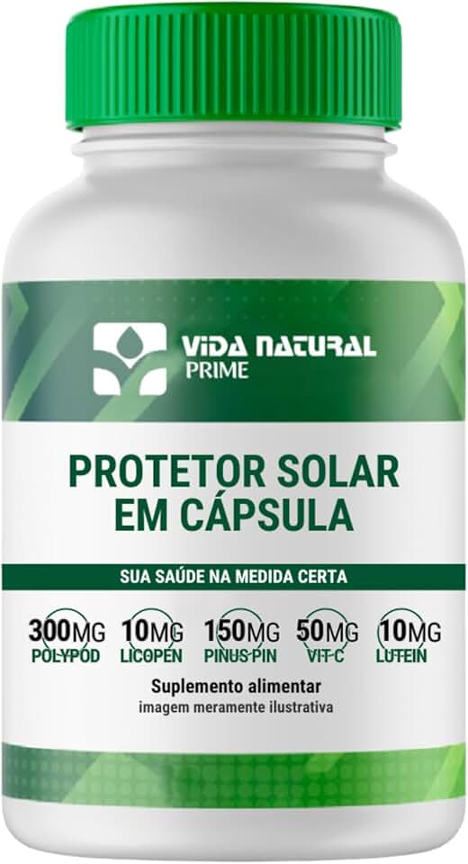 Vida Natural Antioxidante Vitamina C Proteção Completa Contra Raios UV e Envelhecimento Polypodium Leucotomos 300mg + Licopeno 10mg + Pinus Pinaster 150mg + Vitamina C 50mg + Luteina 10mg 90 capsulas