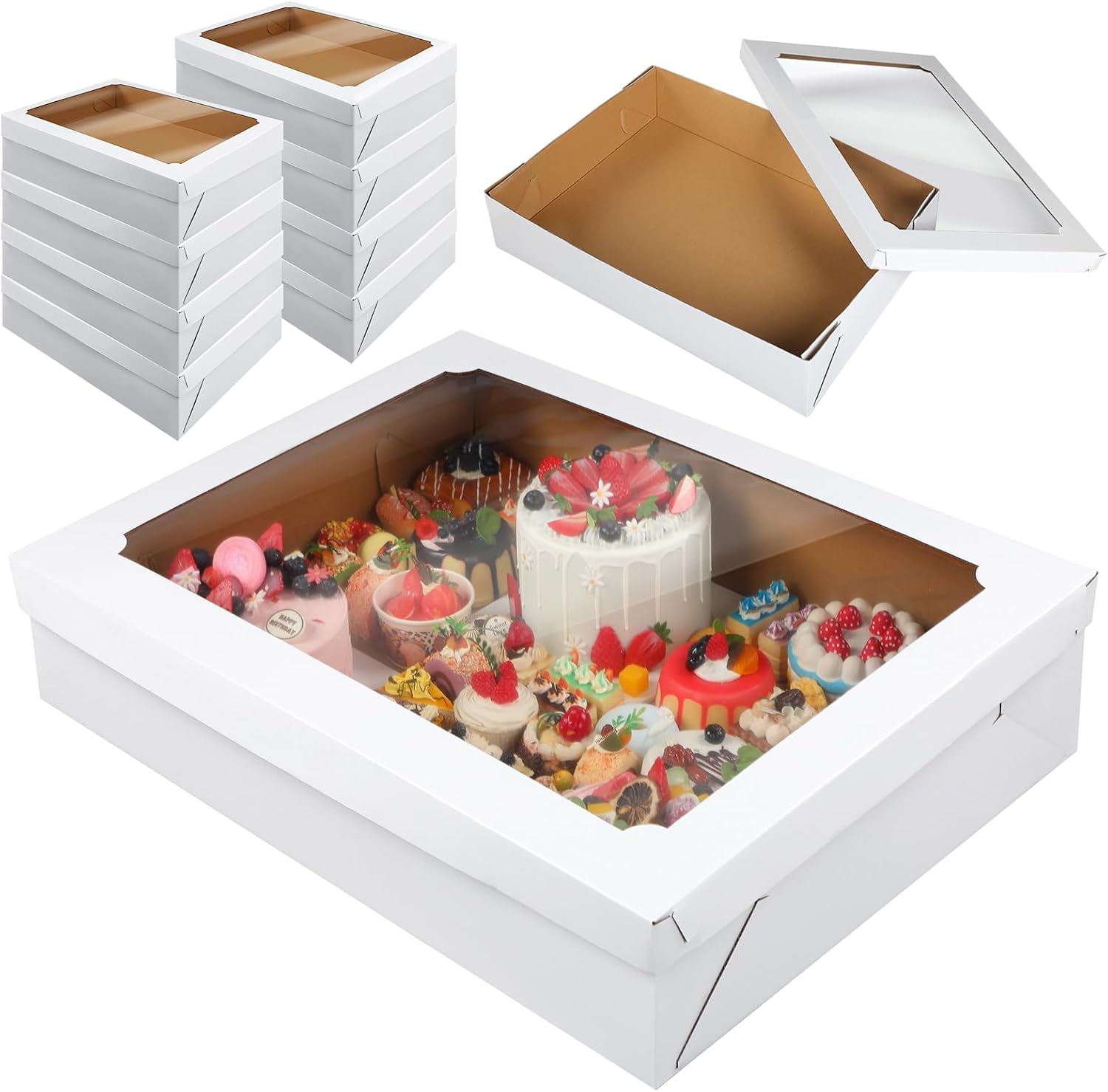 10 pcs full sheet cake box with window large bakery boxes corrugated rectangle cake packaging boxes for donuts cookie cupcake baking pastry decor supplies(19.5 x 26.5 x 5 inches)