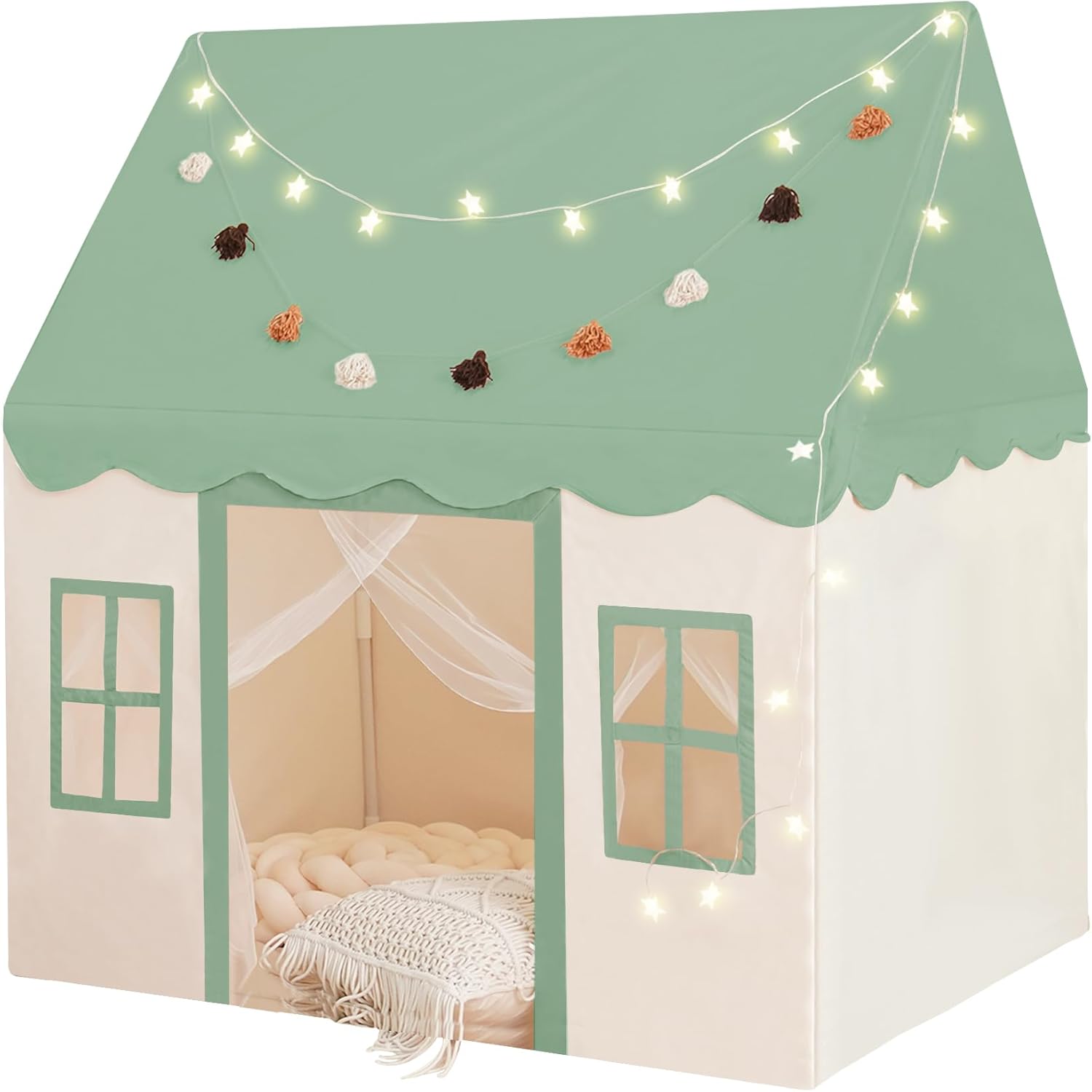 Play Tent with Mat, Star Light Large Kids Playhouse with Windows Easy to Wash, Indoor and Outdoor Play Tents for Kids, Little Dove Toys for Girls, Boys, 47x40x52 (Green Playhouse, Large Size) Large Size Green Play Tent