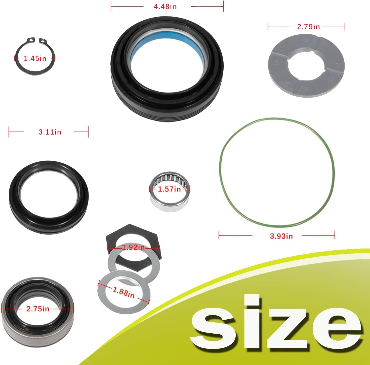 Outer Axle Dust Seal & Inner Tube Seal &Thrust Washer Seals Kit & Needle Bearing and Snap Ring For Ford Super With Dana 50 60 Front Axle Duty Excursion F250 F350 F450 F550 1998-2004