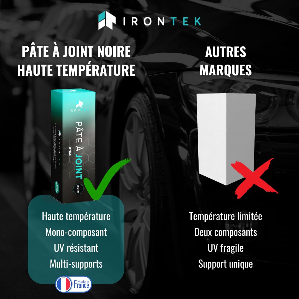 Pâte Joint Carter Moteur 80ml - IRONTEK | IT340 | Silicone Noir -50°C +250°C | Résiste Huiles Hydrocarbures | Pompe Culasse