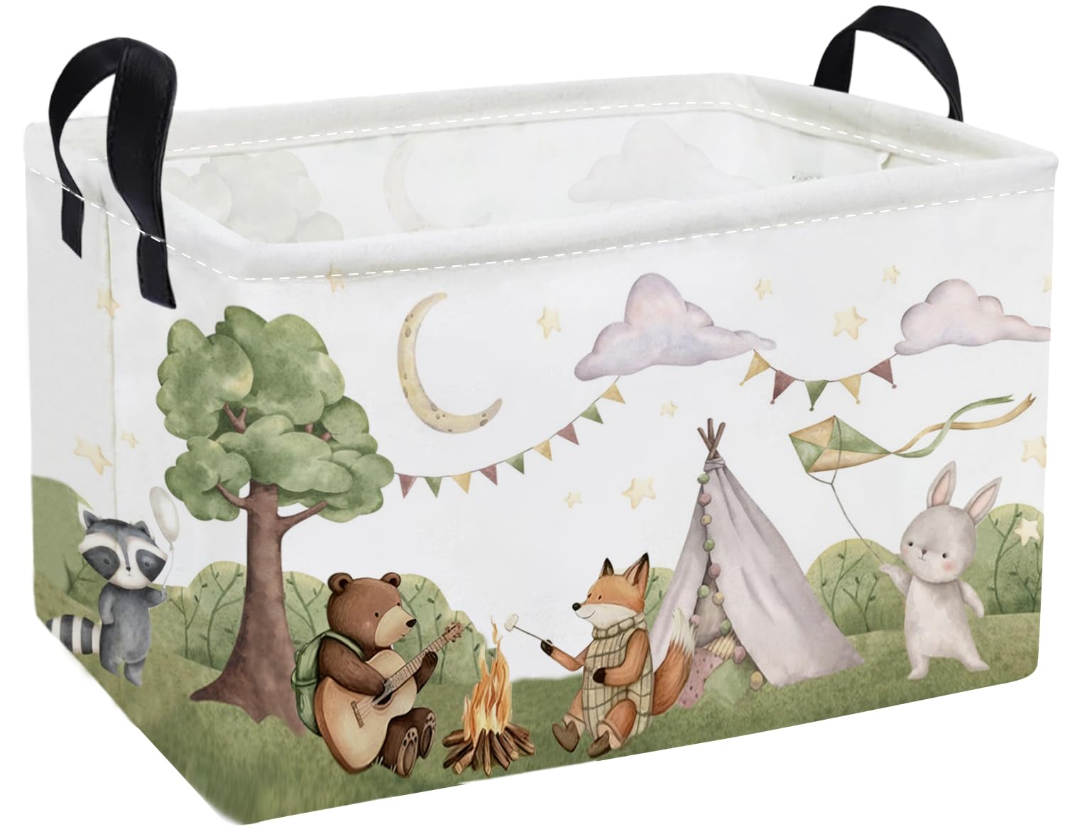Essme Rectangular Animal Basket,Camping Baskets Empty with Handles,Cute Baskets for kids Room Decor,Boys and Girls, Gift Basket,(Camping animal)
