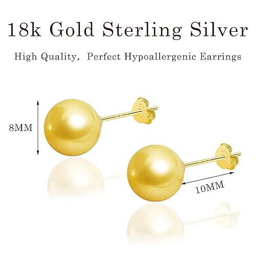 Miniatura 4 de Golden pearl earrings,18k gold earrings for women,8mm gold sterling silver post earrings for Sensitive Ears as crystal stud earrings,handmade stud