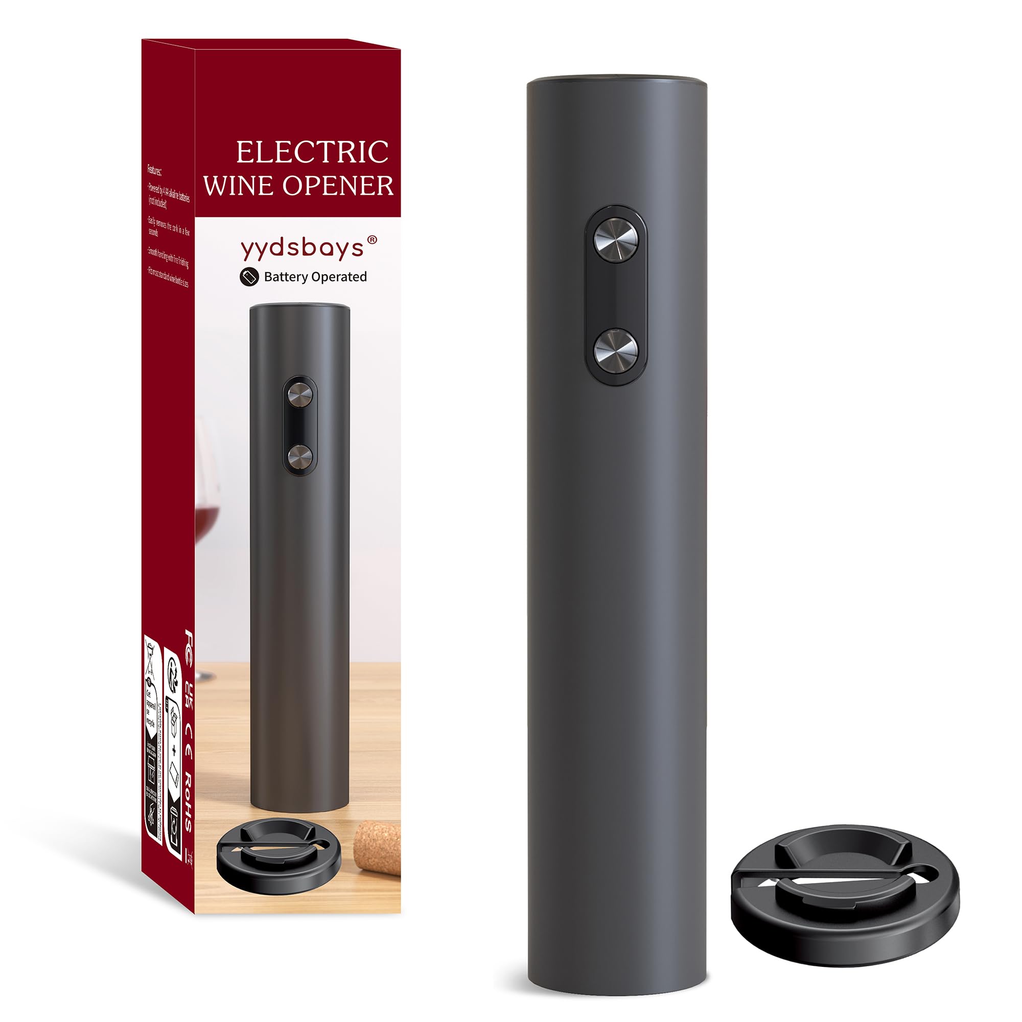 Cavatappi Elettrico Automatico Professionale per Vino (Nero, con Taglia Capsule)