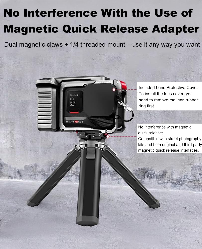 Uchwyt boczny aparatu Xplorer Grip Kit do Insta.360 Ace Pro 2/Ace Pro/Ace, klatka aparatu z interfejsem zimnej stopki i migawką, uchwyt boczny aparatu z interfejsem śrubowym 1/4 (3)