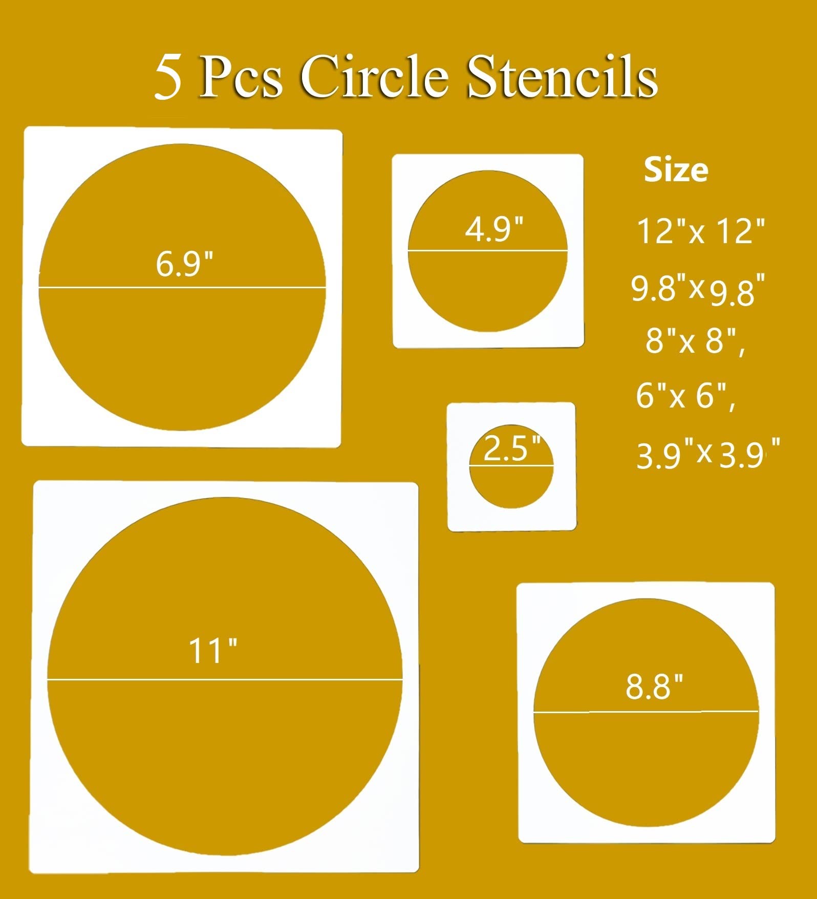 5 plantillas reutilizables para pintura, plantillas de plástico para manualidades en madera, pared, tela, papel, decoración del hogar, bricolaje de 4 a 12 pulgadas (círculo)