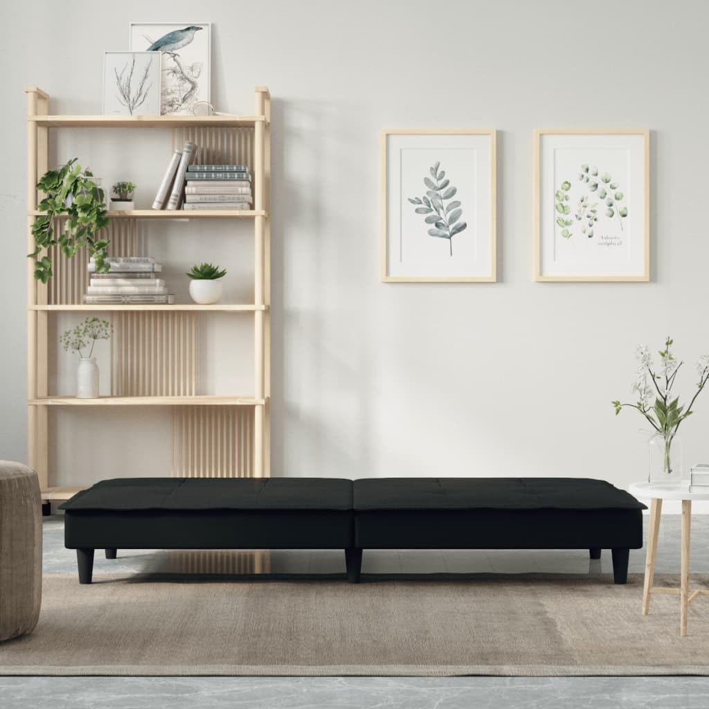Schlafsofa Schwarz Stoff 200 cm Breit Modernes 3-Fach Verstellbares Rückenlehnen Design aus Kunstleder & Polyester für Wohnzimmer Gästezimmer Büro