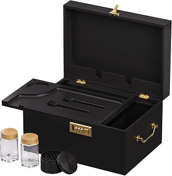 Lockable stash box with rolling tray Premium bamboo box organizer with grinder, jars & brushes | Stylish wooden stash boxs, spacious Storage Box, great large stash box for home,Holiday Gift