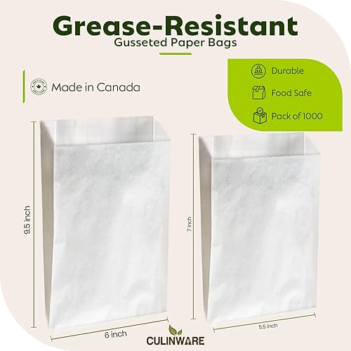 Miniatura 3 de Resistente a la grasa - Bolsas de papel con fuelle para sándwich - Blanco (1000 unidspaquete) (6 x 0,75 x 6,75)
