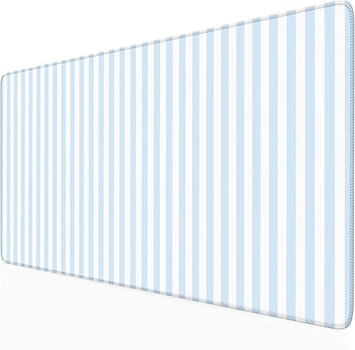 Blue Striped Desk Mat Cute Pastel XXL Large Gaming Mouse