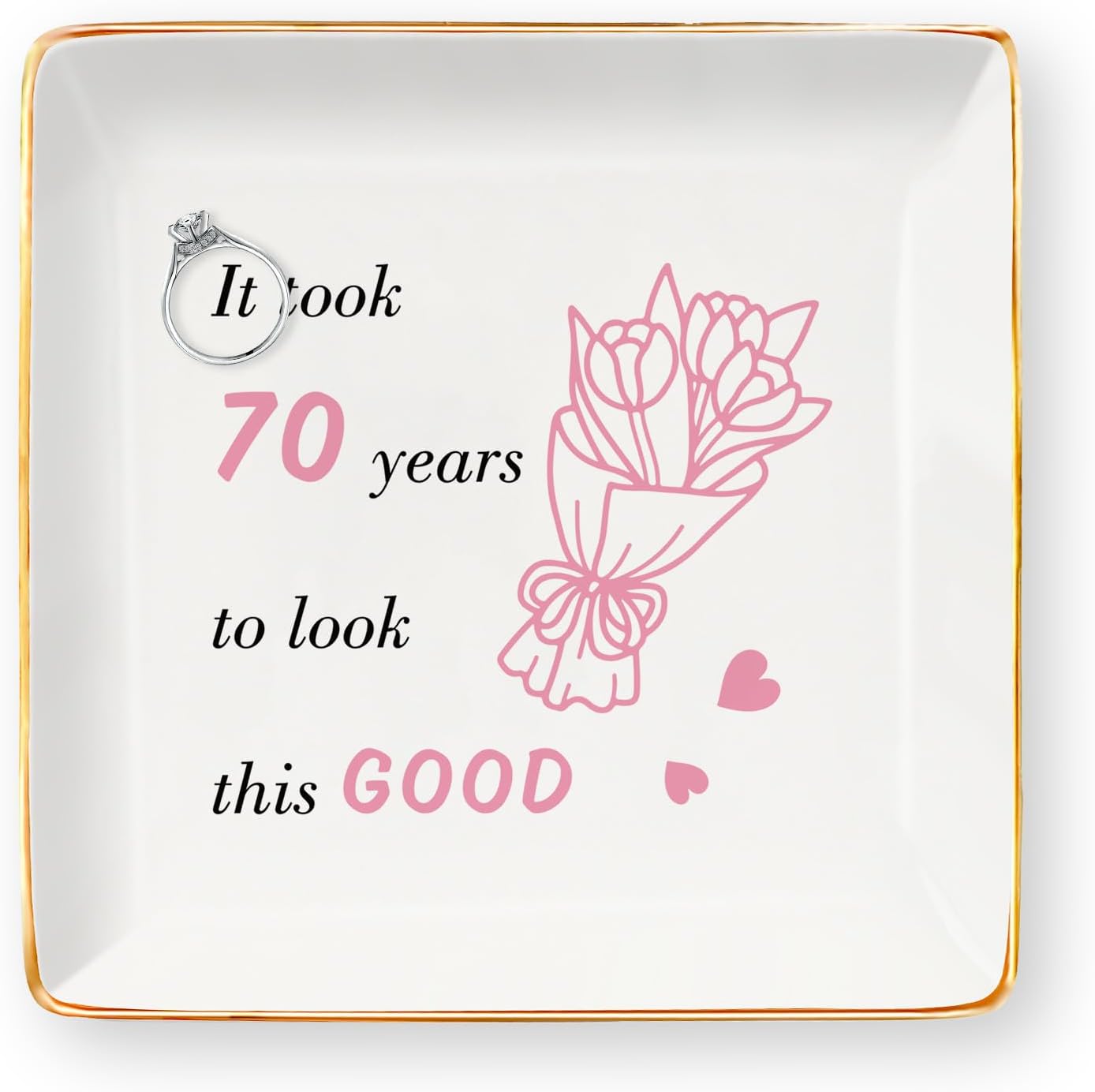 Bicfuiot 70th Birthday Gifts for Women,Mom Grandma Wife Nanny Nana Girlfriend Mother 70th 70 years old Birthday Gifts for Women Female Friendship from Daughter Husband Jewelry Dish Tray Trinket Dish